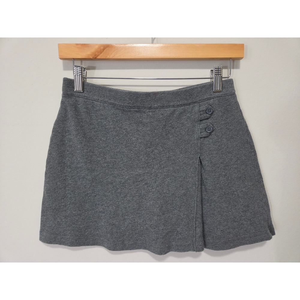 Lands' End Girls Gray Cotton Knit Skort Size 14 Faux Wrap Button Detail Active